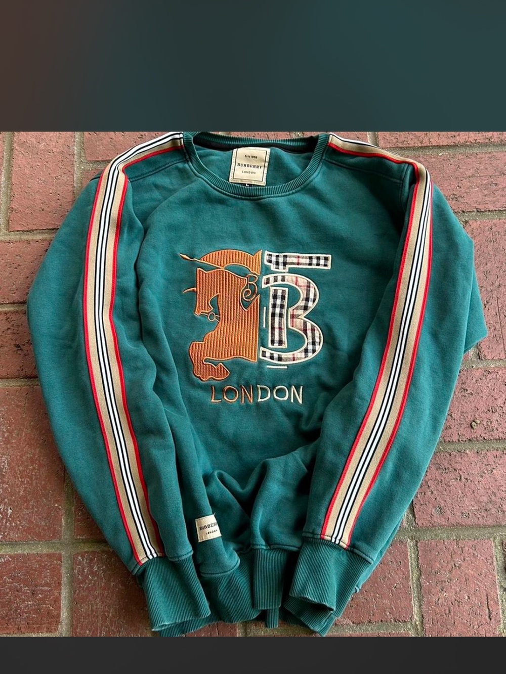 Burberry Teal Green Sweatshirt with Orange and White Accents - Picture 4 of 5